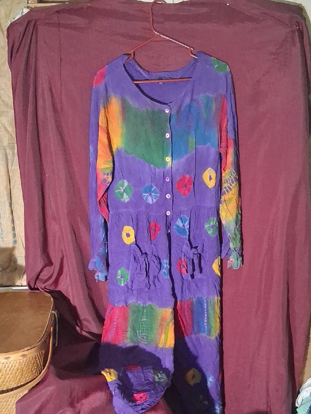 Tail Purple Multi-Color Tie-Dye Button Front Top